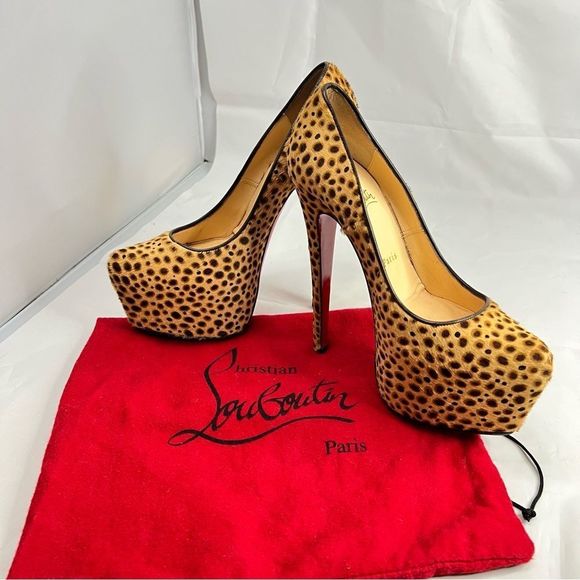 CHRISTIAN LOUBOUTIN Daffodil 160 brown pony jungle cheetah print platform - Picture 12 of 15